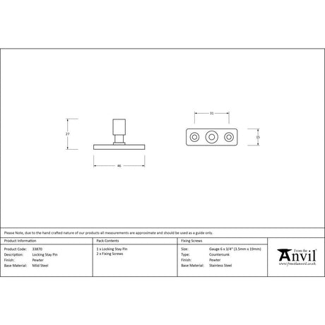 This is an image showing From The Anvil - Pewter Locking Stay Pin available from T.H Wiggans Architectural Ironmongery in Kendal, quick delivery and discounted prices