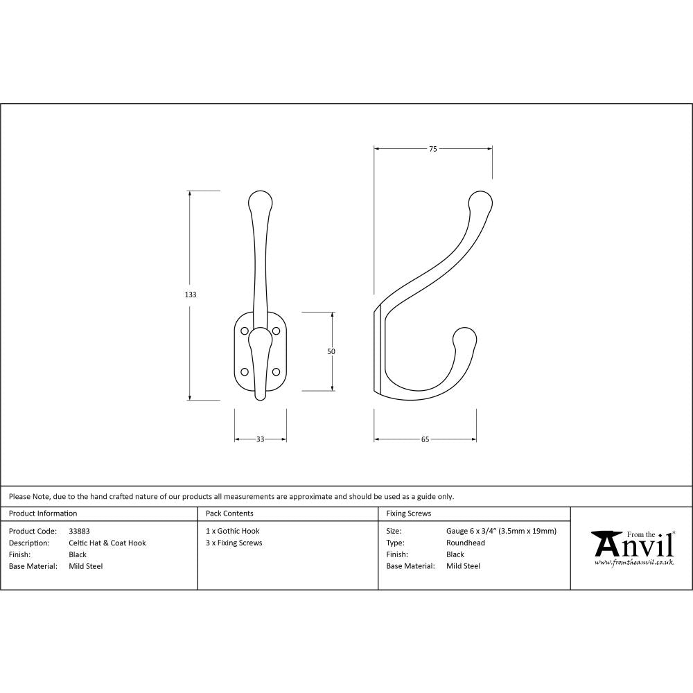 This is an image showing From The Anvil - Black Celtic Hat & Coat Hook available from trade door handles, quick delivery and discounted prices