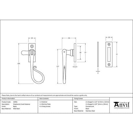This is an image showing From The Anvil - Black Shepherd's Crook Fastener available from T.H Wiggans Architectural Ironmongery in Kendal, quick delivery and discounted prices