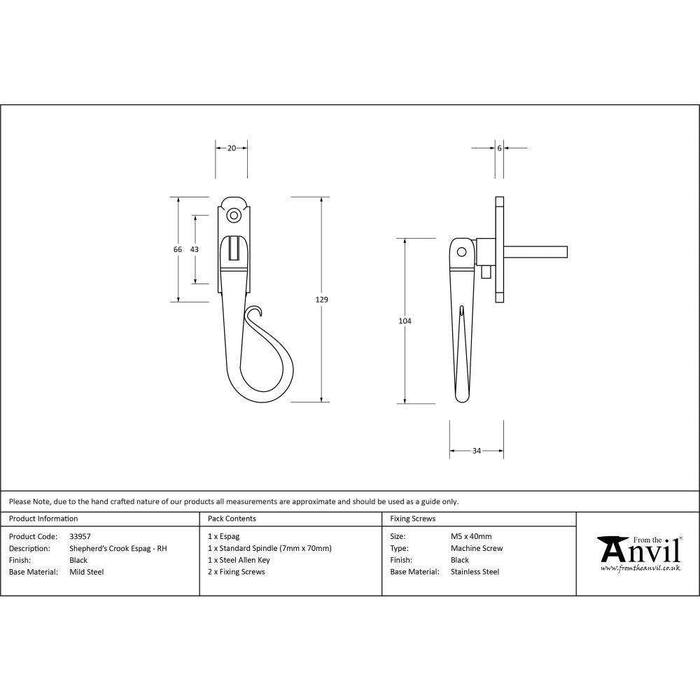 This is an image showing From The Anvil - Black Shepherd's Crook Espag - RH available from T.H Wiggans Architectural Ironmongery in Kendal, quick delivery and discounted prices