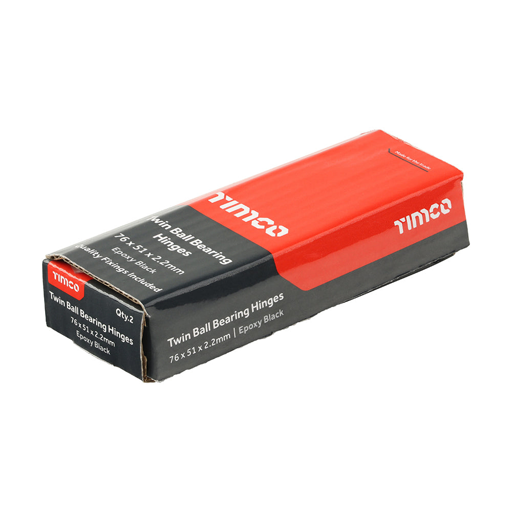 This is an image showing TIMCO Twin Ball Bearing Hinges - Steel - Black - 76 x 51 - 2 Pieces Box available from T.H Wiggans Ironmongery in Kendal, quick delivery at discounted prices.