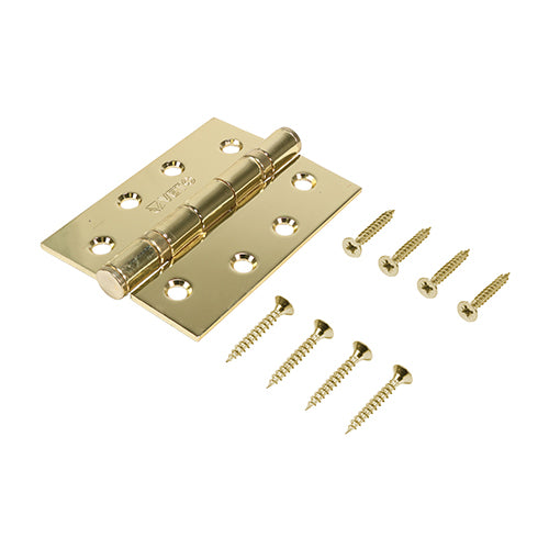 This is an image showing TIMCO Twin Ball Bearing Hinges - Steel - Electro Brass - 102 x 76 - 2 Pieces Box available from T.H Wiggans Ironmongery in Kendal, quick delivery at discounted prices.