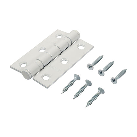 This is an image showing TIMCO  Twin Ball Bearing Hinges - Steel - White - 76 x 51 - 2 Pieces Box available from T.H Wiggans Ironmongery in Kendal, quick delivery at discounted prices.