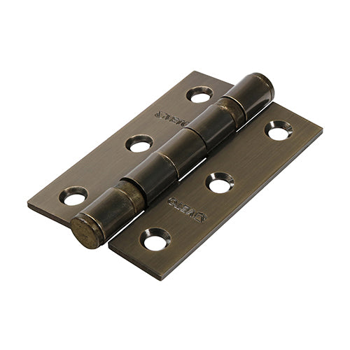This is an image showing TIMCO Twin Ball Bearing Hinges - Steel - Antique Brass - 76 x 51 - 2 Pieces Box available from T.H Wiggans Ironmongery in Kendal, quick delivery at discounted prices.