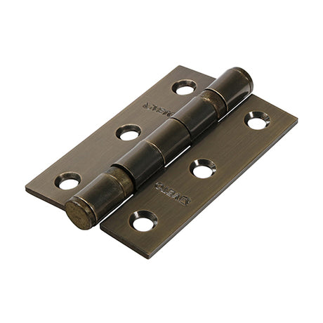 This is an image showing TIMCO  Twin Ball Bearing Hinges - Steel - Antique Brass - 76 x 51 - 2 Pieces Box available from T.H Wiggans Ironmongery in Kendal, quick delivery at discounted prices.