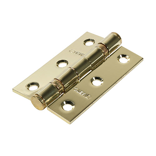 This is an image showing TIMCO Twin Ball Bearing Hinges - Steel - Electro Brass - 76 x 51 - 2 Pieces Box available from T.H Wiggans Ironmongery in Kendal, quick delivery at discounted prices.