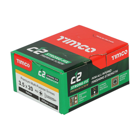 This is an image showing TIMCO C2 Strong-Fix - PZ - Double Countersunk - Sharp Point - Yellow - 3.5 x 20 - 200 Pieces Box available from T.H Wiggans Ironmongery in Kendal, quick delivery at discounted prices.