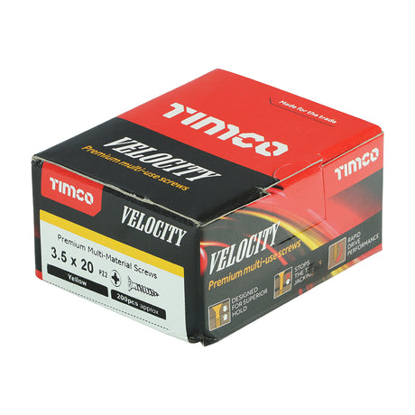 This is an image showing TIMCO Velocity Premium Multi-Use Screws - PZ - Double Countersunk - Yellow
 - 3.5 x 20 - 200 Pieces Box available from T.H Wiggans Ironmongery in Kendal, quick delivery at discounted prices.