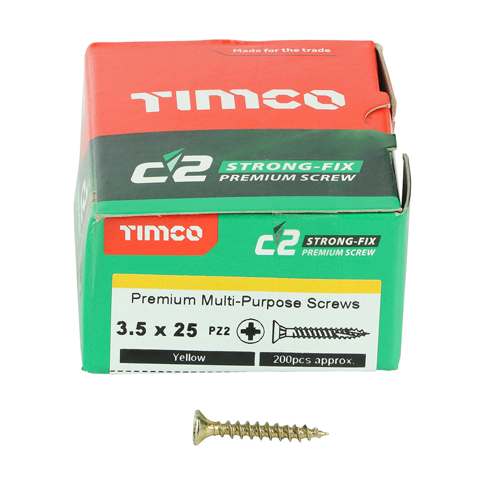 This is an image showing TIMCO C2 Strong-Fix - PZ - Double Countersunk - Twin-Cut - Yellow - 3.5 x 25 - 200 Pieces Box available from T.H Wiggans Ironmongery in Kendal, quick delivery at discounted prices.