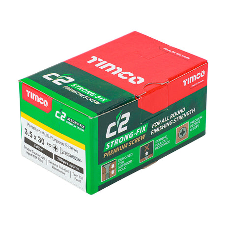 This is an image showing TIMCO C2 Strong-Fix - PZ - Double Countersunk - Twin-Cut - Yellow - 3.5 x 30 - 200 Pieces Box available from T.H Wiggans Ironmongery in Kendal, quick delivery at discounted prices.