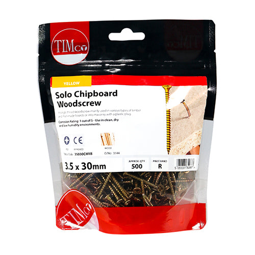 This is an image showing TIMCO Solo Woodscrews - PZ - Double Countersunk - Yellow - 3.5 x 30 - 500 Pieces TIMbag available from T.H Wiggans Ironmongery in Kendal, quick delivery at discounted prices.