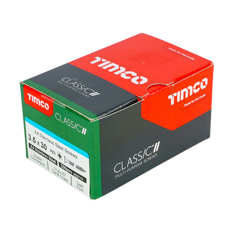 This is an image showing TIMCO Classic Multi-Purpose Screws - PZ - Double Countersunk - A4 Stainless Steel
 - 3.5 x 30 - 200 Pieces Box available from T.H Wiggans Ironmongery in Kendal, quick delivery at discounted prices.