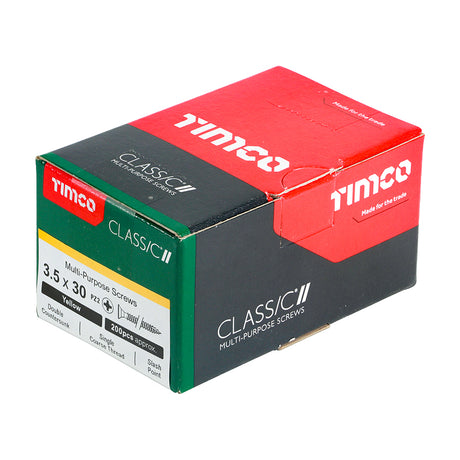 This is an image showing TIMCO Classic Multi-Purpose Screws - PZ - Double Countersunk - Yellow - 3.5 x 30 - 200 Pieces Box available from T.H Wiggans Ironmongery in Kendal, quick delivery at discounted prices.