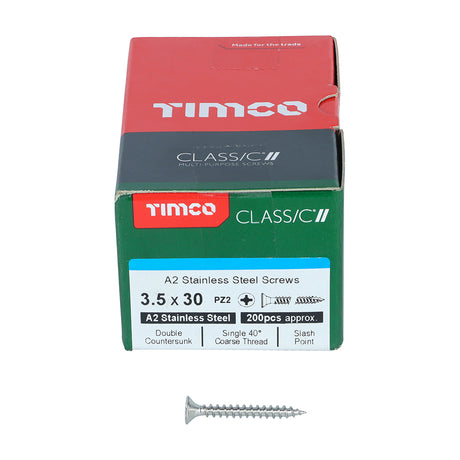 This is an image showing TIMCO Classic Multi-Purpose Screws - PZ - Double Countersunk - A2 Stainless Steel
 - 3.5 x 30 - 200 Pieces Box available from T.H Wiggans Ironmongery in Kendal, quick delivery at discounted prices.