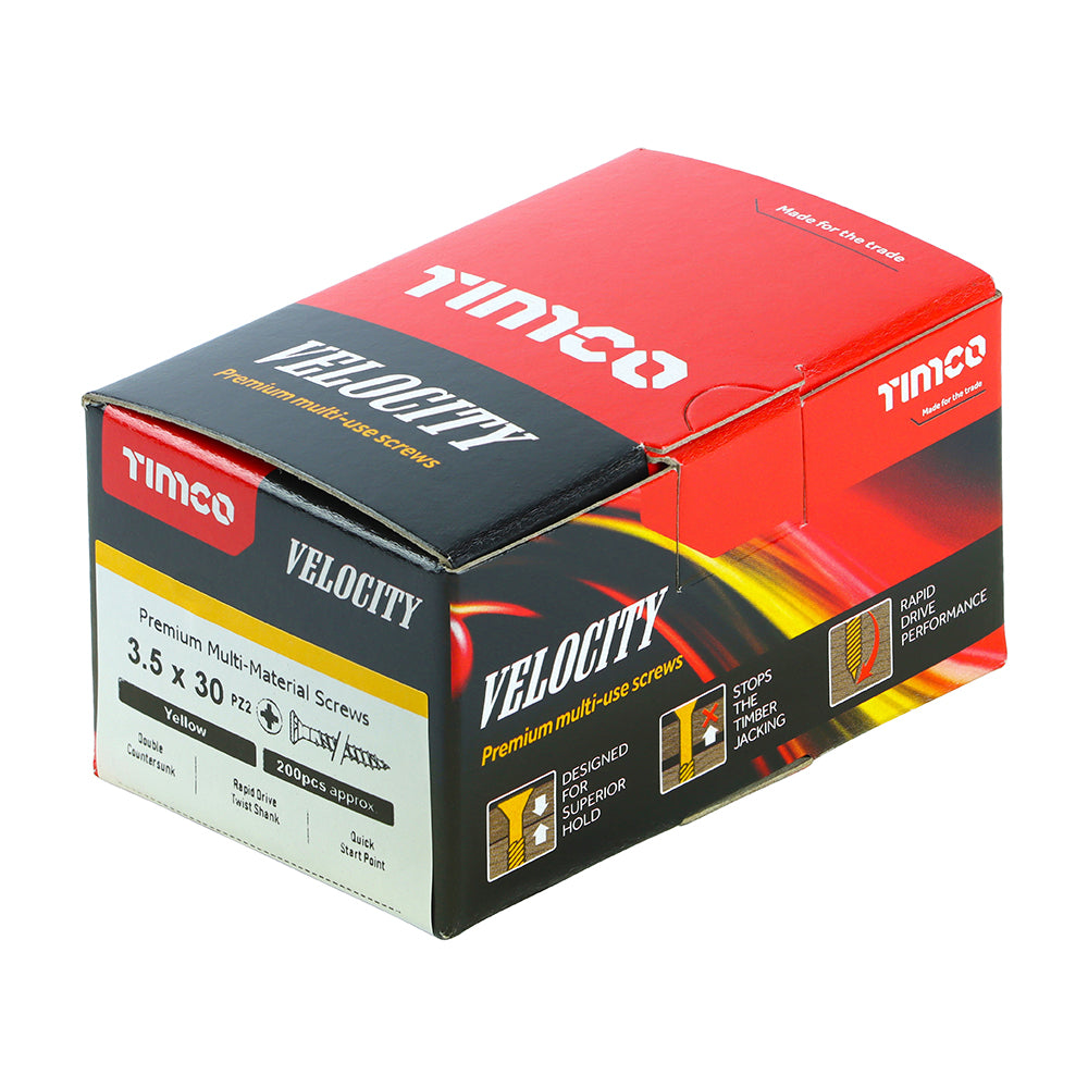 This is an image showing TIMCO Velocity Premium Multi-Use Screws - PZ - Double Countersunk - Yellow
- 3.5 x 30 - 200 Pieces Box available from T.H Wiggans Ironmongery in Kendal, quick delivery at discounted prices.