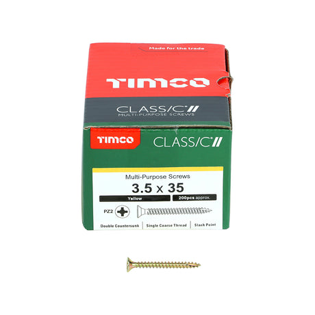 This is an image showing TIMCO Classic Multi-Purpose Screws - PZ - Double Countersunk - Yellow - 3.5 x 35 - 200 Pieces Box available from T.H Wiggans Ironmongery in Kendal, quick delivery at discounted prices.