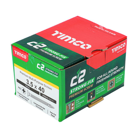 This is an image showing TIMCO C2 Strong-Fix - PZ - Double Countersunk - Twin-Cut - Yellow - 3.5 x 40 - 200 Pieces Box available from T.H Wiggans Ironmongery in Kendal, quick delivery at discounted prices.