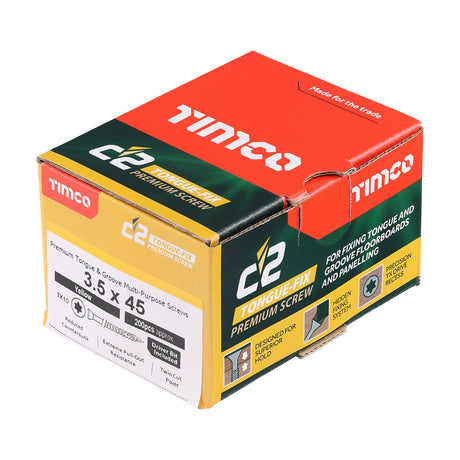 This is an image showing TIMCO C2 Tongue-Fix - TX - Reduced Countersunk - Twin-Cut - Yellow - 3.5 x 45 - 200 Pieces Box available from T.H Wiggans Ironmongery in Kendal, quick delivery at discounted prices.