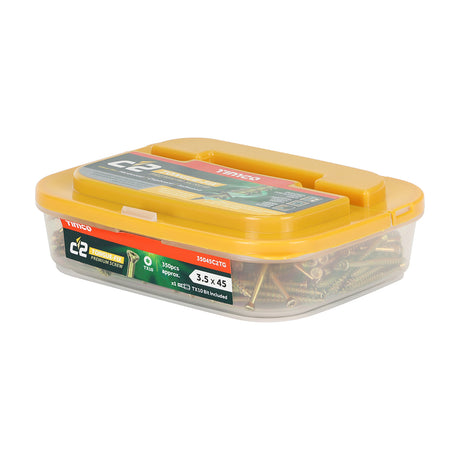 This is an image showing TIMCO C2 Tongue-Fix - TX - Reduced Countersunk - Twin-Cut - Yellow - 3.5 x 45 - 350 Pieces Tub available from T.H Wiggans Ironmongery in Kendal, quick delivery at discounted prices.