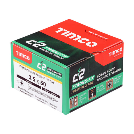 This is an image showing TIMCO C2 Strong-Fix - PZ - Double Countersunk - Twin-Cut - Yellow - 3.5 x 50 - 200 Pieces Box available from T.H Wiggans Ironmongery in Kendal, quick delivery at discounted prices.