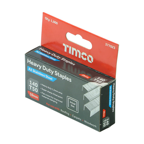 This is an image showing TIMCO Heavy Duty Staples - Chisel Point - A2 Stainless Steel - 10mm - 1000 Pieces Box available from T.H Wiggans Ironmongery in Kendal, quick delivery at discounted prices.