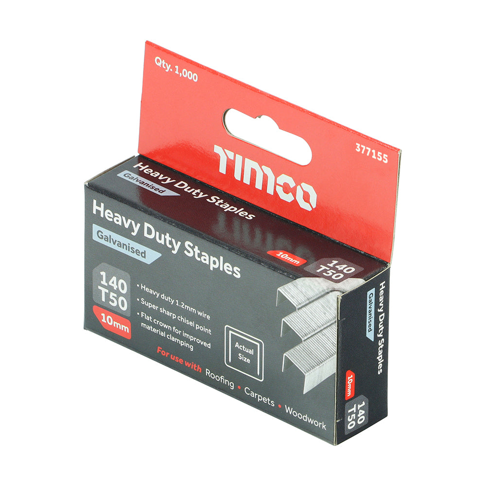 This is an image showing TIMCO Heavy Duty Staples - Chisel Point - Galvanised - Bulk Box - 10mm - 5000 Pieces Box available from T.H Wiggans Ironmongery in Kendal, quick delivery at discounted prices.