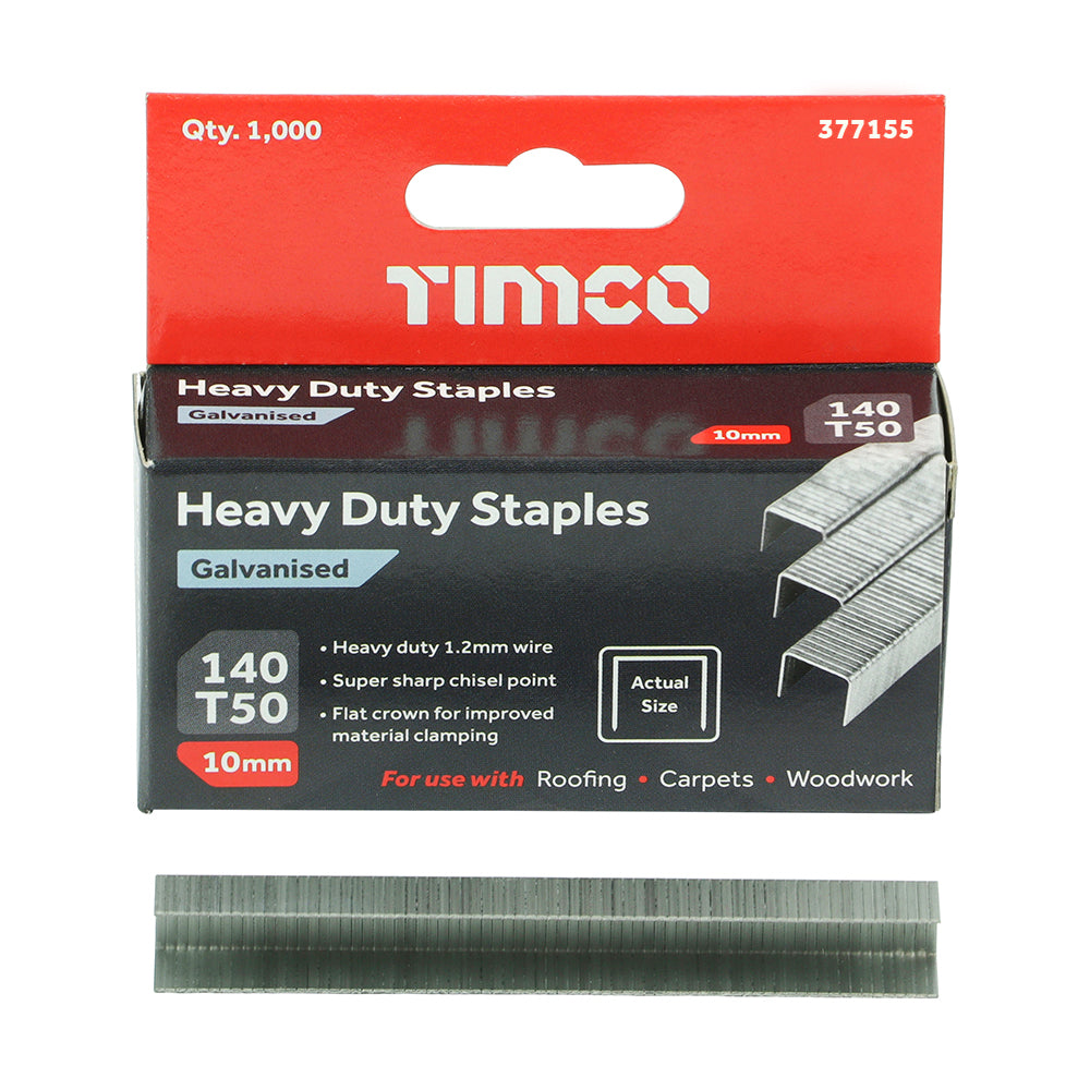 This is an image showing TIMCO Heavy Duty Staples - Chisel Point - Galvanised - Bulk Box - 10mm - 5000 Pieces Box available from T.H Wiggans Ironmongery in Kendal, quick delivery at discounted prices.