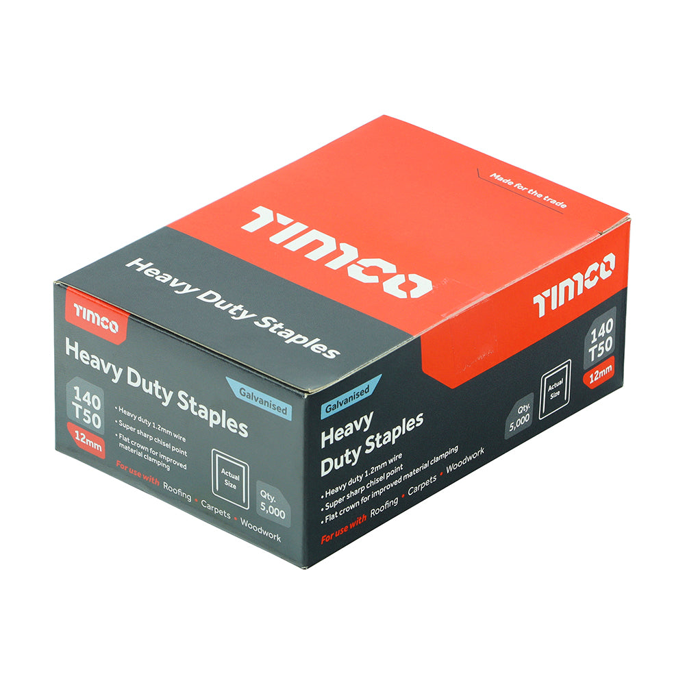 This is an image showing TIMCO Heavy Duty Staples - Chisel Point - Galvanised - Bulk Box - 12mm - 5000 Pieces Box available from T.H Wiggans Ironmongery in Kendal, quick delivery at discounted prices.