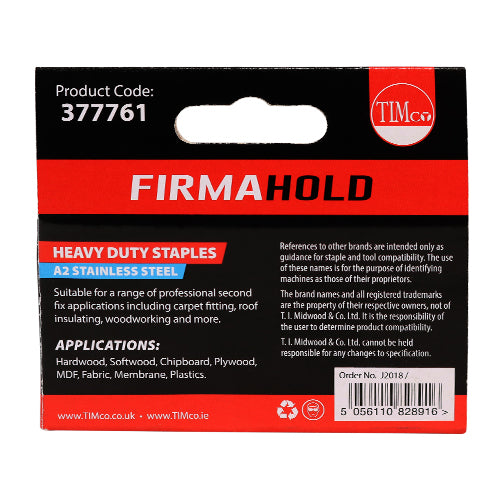 This is an image showing TIMCO Heavy Duty Staples - Chisel Point - A2 Stainless Steel - 12mm - 1000 Pieces Box available from T.H Wiggans Ironmongery in Kendal, quick delivery at discounted prices.