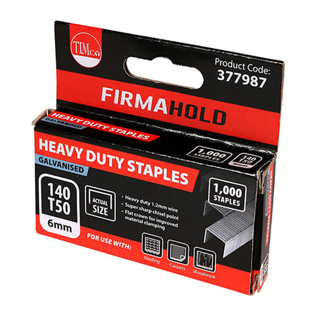 This is an image showing TIMCO Heavy Duty Staples - Chisel Point - Galvanised  - 6mm - 1000 Pieces Box available from T.H Wiggans Ironmongery in Kendal, quick delivery at discounted prices.