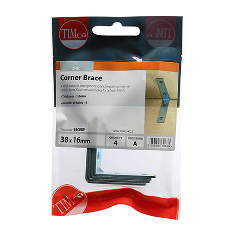 This is an image showing TIMCO Corner Braces - Zinc - 38 x 38 x 16 - 4 Pieces TIMpac available from T.H Wiggans Ironmongery in Kendal, quick delivery at discounted prices.