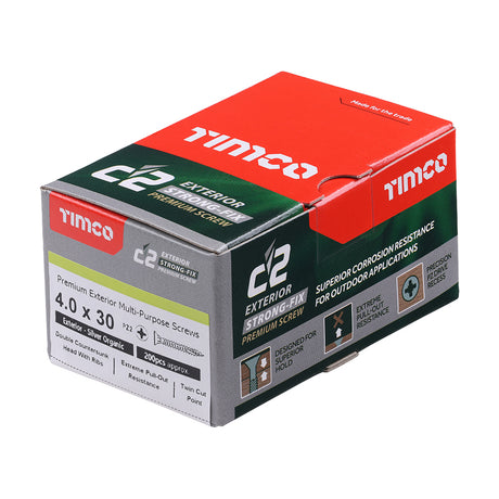 This is an image showing TIMCO C2 Exterior Strong-Fix - PZ - Double Countersunk with Ribs - Twin-Cut - Silver - 4.0 x 30 - 200 Pieces Box available from T.H Wiggans Ironmongery in Kendal, quick delivery at discounted prices.