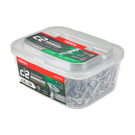 This is an image showing TIMCO C2 Exterior Strong-Fix - PZ - Double Countersunk with Ribs - Twin-Cut - Silver - 4.0 x 30 - 400 Pieces Tub available from T.H Wiggans Ironmongery in Kendal, quick delivery at discounted prices.