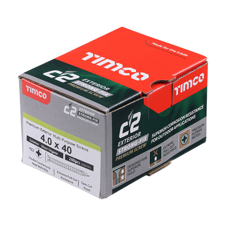 This is an image showing TIMCO C2 Exterior Strong-Fix - PZ - Double Countersunk with Ribs - Twin-Cut - Silver - 4.0 x 40 - 200 Pieces Box available from T.H Wiggans Ironmongery in Kendal, quick delivery at discounted prices.