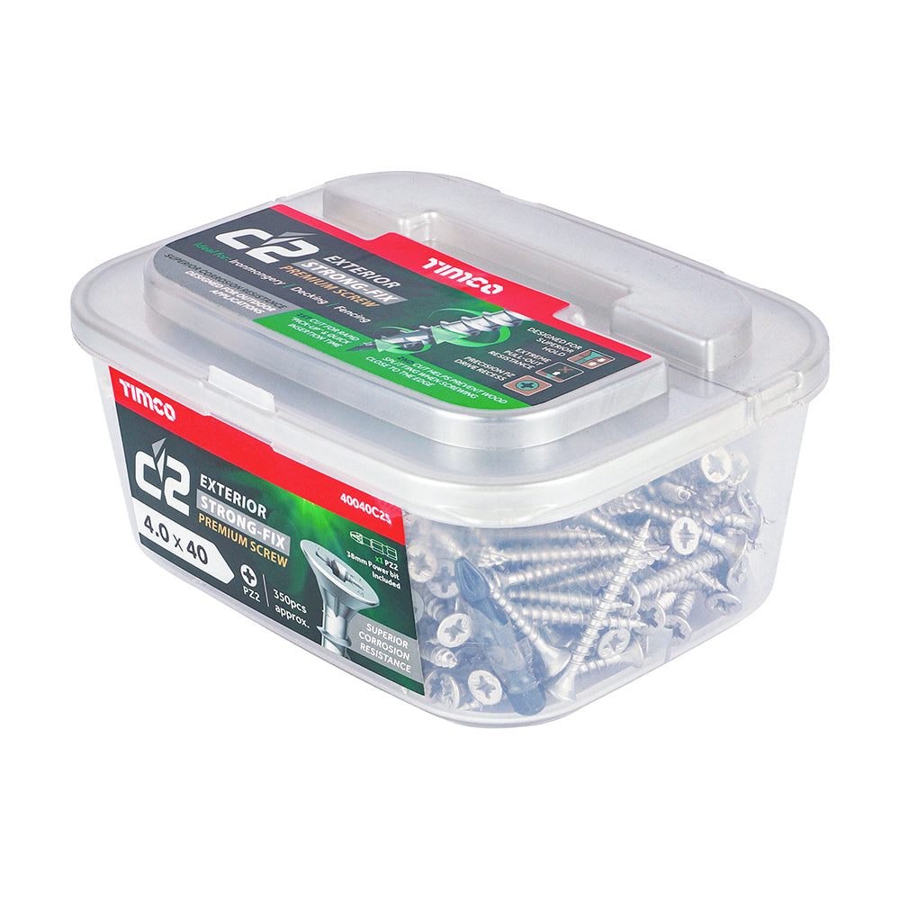 This is an image showing TIMCO C2 Exterior Strong-Fix - PZ - Double Countersunk with Ribs - Twin-Cut - Silver - 4.0 x 40 - 350 Pieces Tub available from T.H Wiggans Ironmongery in Kendal, quick delivery at discounted prices.