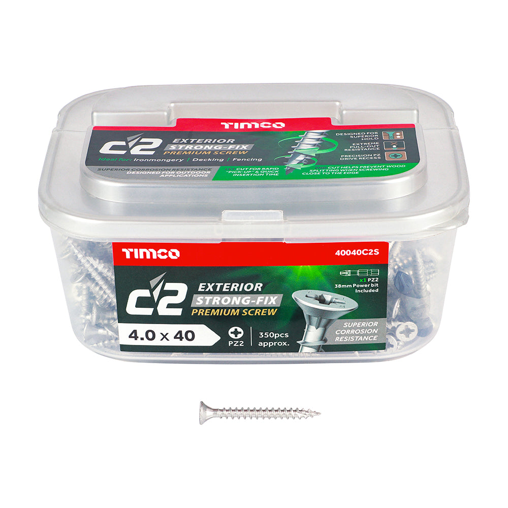 This is an image showing TIMCO C2 Exterior Strong-Fix - PZ - Double Countersunk with Ribs - Twin-Cut - Silver - 4.0 x 40 - 350 Pieces Tub available from T.H Wiggans Ironmongery in Kendal, quick delivery at discounted prices.
