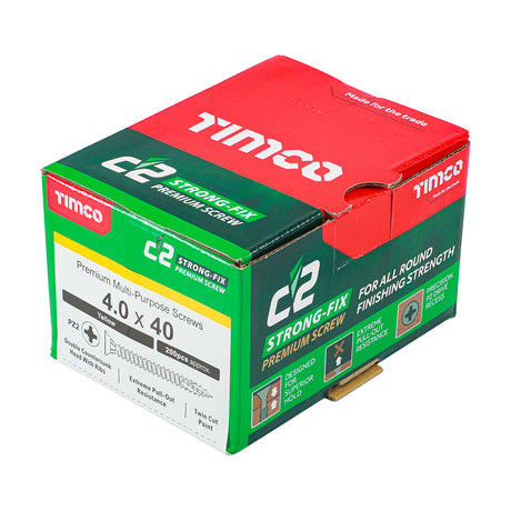 This is an image showing TIMCO C2 Strong-Fix - PZ - Double Countersunk - Twin-Cut - Yellow - 4.0 x 40 - 200 Pieces Box available from T.H Wiggans Ironmongery in Kendal, quick delivery at discounted prices.