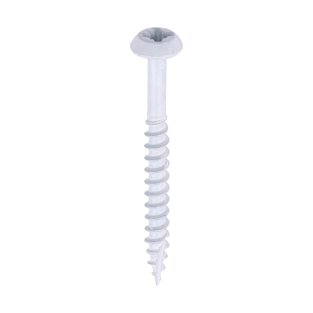 This is an image showing TIMCO Rainwater Screws - PZ - Low Profile Pan - Exterior - White - 4.0 x 40 - 300 Pieces Box available from T.H Wiggans Ironmongery in Kendal, quick delivery at discounted prices.