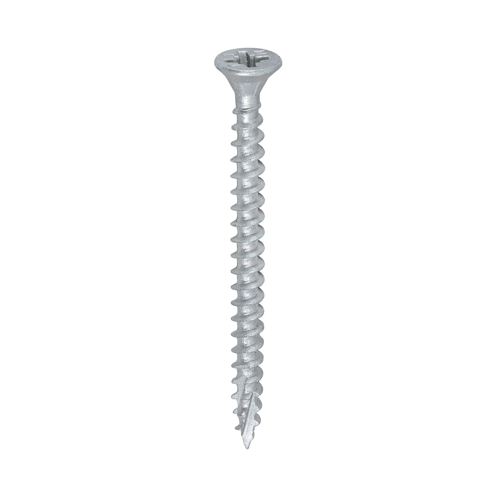 This is an image showing TIMCO C2 Exterior Strong-Fix - PZ - Double Countersunk with Ribs - Twin-Cut - Silver - 4.0 x 50 - 200 Pieces Box available from T.H Wiggans Ironmongery in Kendal, quick delivery at discounted prices.