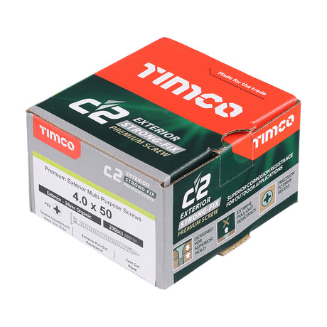 This is an image showing TIMCO C2 Exterior Strong-Fix - PZ - Double Countersunk with Ribs - Twin-Cut - Silver - 4.0 x 50 - 200 Pieces Box available from T.H Wiggans Ironmongery in Kendal, quick delivery at discounted prices.