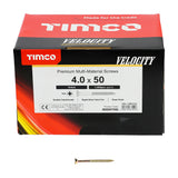 This is an image showing TIMCO Velocity Premium Multi-Use Screws - PZ - Double Countersunk - Yellow - 4.0 x 50 - 1000 Pieces Box available from T.H Wiggans Ironmongery in Kendal, quick delivery at discounted prices.