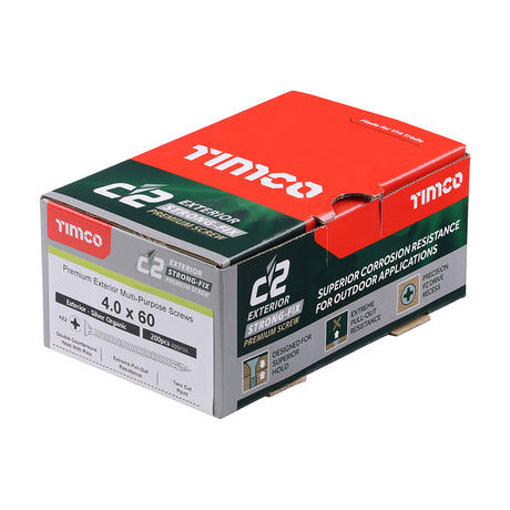 This is an image showing TIMCO C2 Exterior Strong-Fix - PZ - Double Countersunk with Ribs - Twin-Cut - Silver - 4.0 x 60 - 200 Pieces Box available from T.H Wiggans Ironmongery in Kendal, quick delivery at discounted prices.