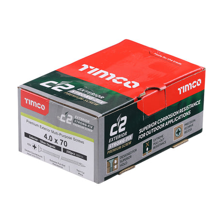 This is an image showing TIMCO C2 Exterior Strong-Fix - PZ - Double Countersunk with Ribs - Twin-Cut - Silver - 4.0 x 70 - 200 Pieces Box available from T.H Wiggans Ironmongery in Kendal, quick delivery at discounted prices.