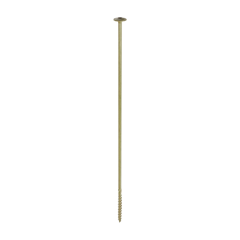 This is an image showing TIMCO Timber Frame Construction & Landscaping Screws - Wafer - Exterior - Green Organic - 8.0 x 400 - 25 Pieces Box available from T.H Wiggans Ironmongery in Kendal, quick delivery at discounted prices.