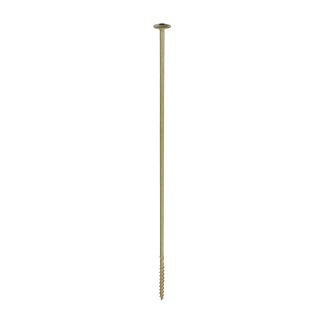 This is an image showing TIMCO Timber Frame Construction & Landscaping Screws - Wafer - Exterior - Green Organic - 8.0 x 400 - 25 Pieces Box available from T.H Wiggans Ironmongery in Kendal, quick delivery at discounted prices.