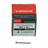 This is an image showing TIMCO Metric Threaded Machine Screws - PZ - Pan Head - Zinc - M4 x 40 - 100 Pieces Box available from T.H Wiggans Ironmongery in Kendal, quick delivery at discounted prices.