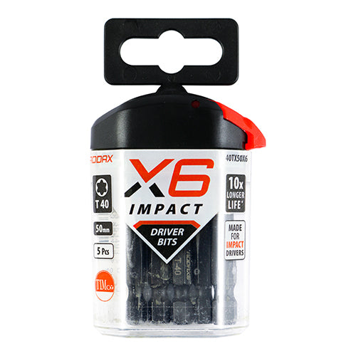 This is an image showing TIMCO Impact Driver Bits - TX - TX40 x 50 - 5 Pieces Handy Bit Pack available from T.H Wiggans Ironmongery in Kendal, quick delivery at discounted prices.