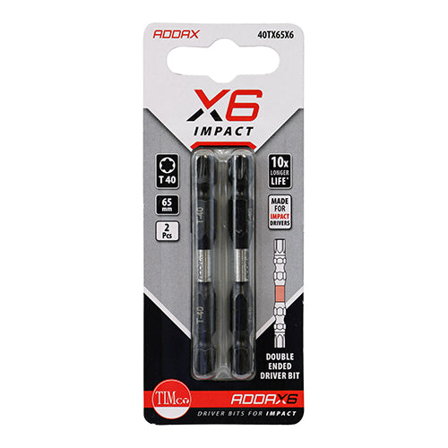 This is an image showing TIMCO Impact Driver Bits - TX - Double Ended - TX40 x 65 - 2 Pieces Blister Pack available from T.H Wiggans Ironmongery in Kendal, quick delivery at discounted prices.
