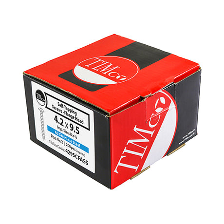 This is an image showing TIMCO Metal Tapping Screws - PZ - Flange - Self-Tapping - A2 Stainless Steel - 4.2 x 9.5 - 200 Pieces Box available from T.H Wiggans Ironmongery in Kendal, quick delivery at discounted prices.