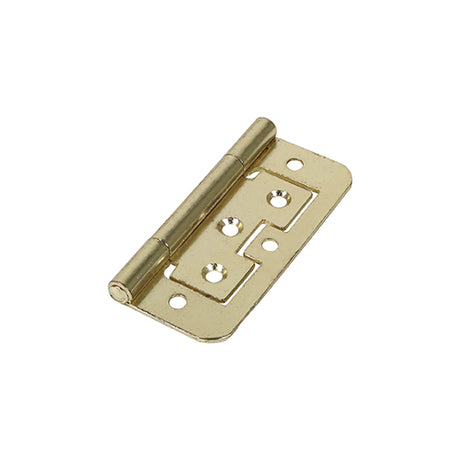 This is an image showing TIMCO Flush Hinge (105) - Electro Brass - 75 x 51 - 2 Pieces TIMpac available from T.H Wiggans Ironmongery in Kendal, quick delivery at discounted prices.